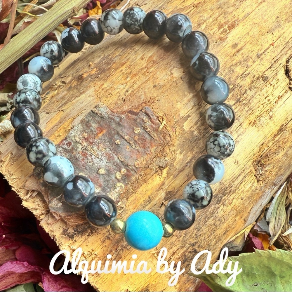 Turquoise chips beaded bracelet statement stack set - Picture 5 of 10